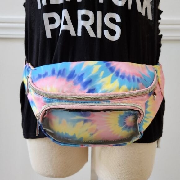 Fanny Pack Hip Pouch Tie Dye Mellow Groovy Waist Bag Adjustable Belt Clear Pockt - Picture 2 of 10